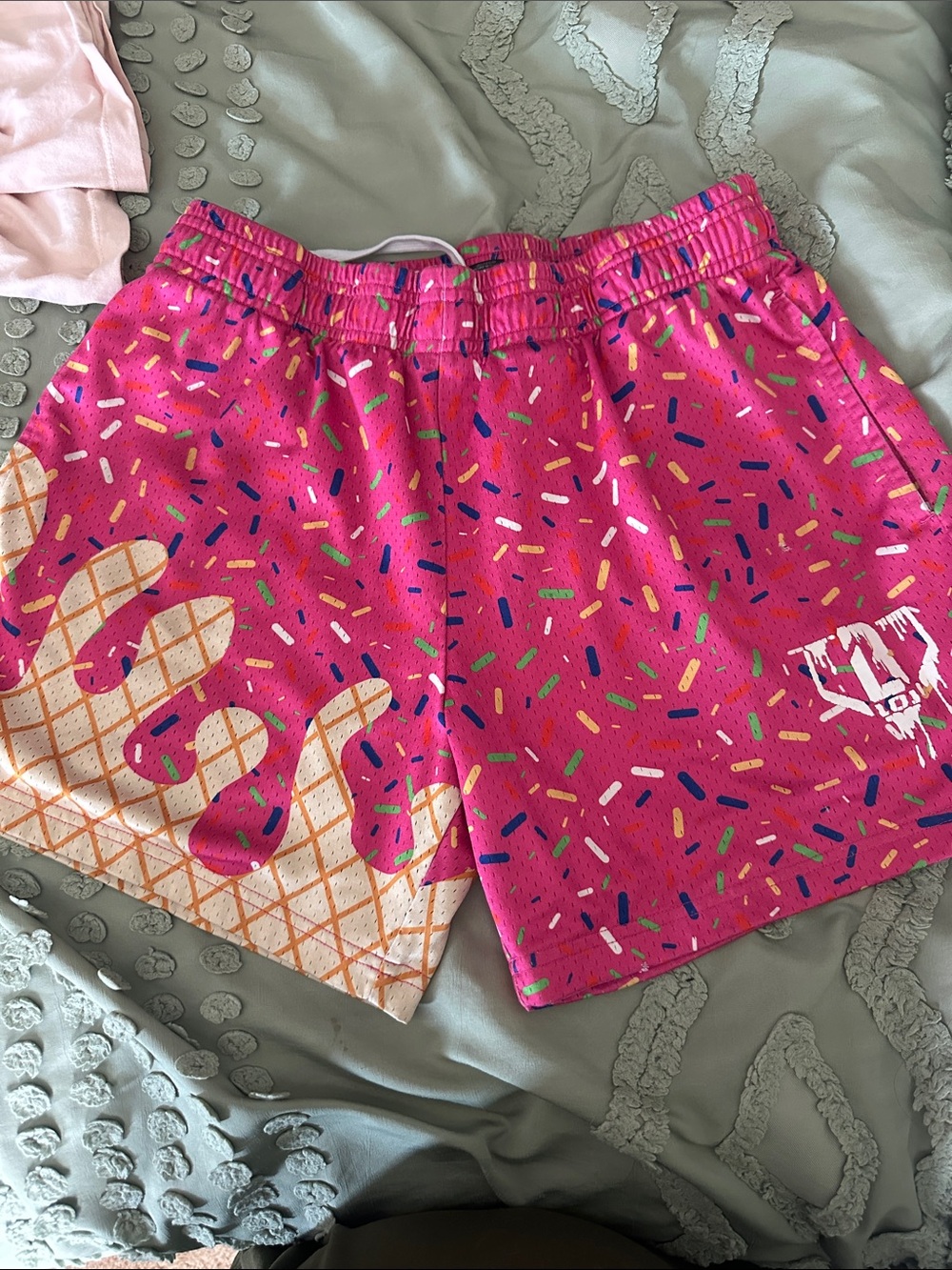 Pink Sprinkle Swim Shorts with Ice Cream Graphic